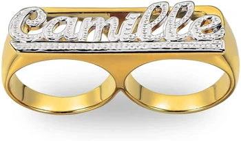 KristenCo Personalizate, Sculptate Dublu Deget Numele Inel Inițial Numele de Ring Inele Personalizate 18K Placat cu Aur, Inele pentru Femei Cadouri 2