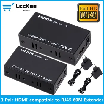 LccKaa 60M Extender RJ45 HDMI extender HDMI 1080P Network Extender de CAT5e CAT6 LAN Extensor pentru PS4 apple TV, PC, laptop HDTV 10
