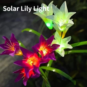 LED Lumini de Gradina cu 4 capete de Crin 7 Variante de Culoare Lumini Solare Floare Romantica Atmosfera Lumini pentru Gazon/Curte/Decor Nunta 5