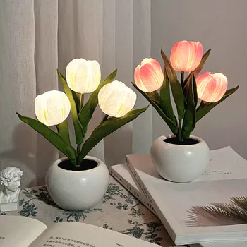 LED-uri Tulip Masă Lampă de Noptieră Lumina de Noapte Simulare Flori de Lampă Atmosfera Romantica Desklamp Ziua de nastere Cadou de Crăciun Decor Acasă 9