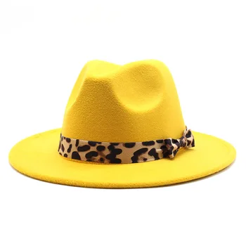 Leopard band Fedora Pălărie Jazz Pălării Pentru Femei Și Bărbați de moda Elegant pălărie Panama Monocrom fedora pălărie margine Largă 6