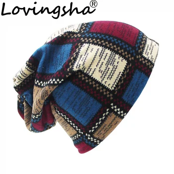 LOVINGSHA Brand Toamna Pălării de Iarnă Pentru Femei Carouri Design de Culoare de Contrast Doamnelor pălărie Chelioși Și Căciuli Bărbați Palarie Unisex HT022 11