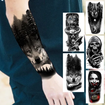 Lupul Negru De Pădure Tatuaje Temporare Pentru Barbati Femei Realist Leu Samurai Craniu Vampir Autocolant Tatuaj Fals Antebrat Tatuaje Personalizate 10
