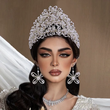 Lux Mare Coroana de Mireasa Mireasa Tiara și Frizură Concurs Diademă de Perle de Nunta Bentita Femei Partid Accesorii de Par