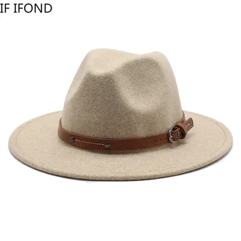 Lână, Pălării Fedora Stil Britanic Clasic Margine Largă Rochie Pălărie Panama Centura Decora Iarna Simțit Jazz Trilby Capac 3