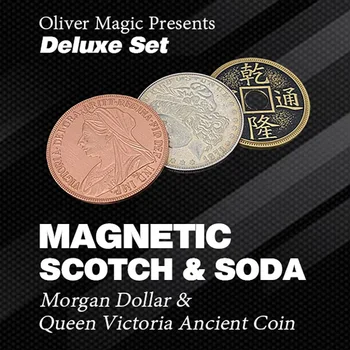 Magnetic Scotch & Soda (Morgan Dollar și Regina Victoria Monedă Antică) Trucuri de Magie de Aproape Iluzii Trucuri Recuzită Deluxe Set 4