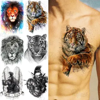 Mare Acuarelă Tigru Tatuaje Temporare Pentru Bărbați Adulți Aripi De Înger Cavalerul Leu Colorat Fals Autocolante Tatuaj Piept Brațul Tatuaje 12