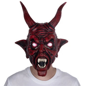 Mască De Demon Mascat De Halloween Mască De Latex Roșii Înfricoșător Longhorn Groază Masca Diavol Cosplay Costum De Recuzită 11