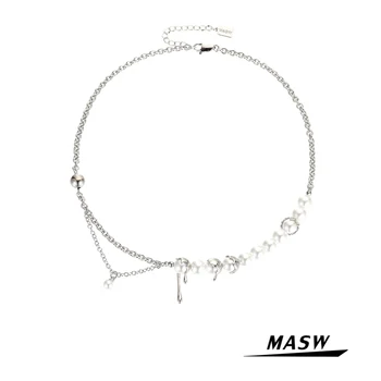MASW Design Original Perle Rotunde Margele Colier Pandantiv Pentru Femei Bijuterii Argint Placat cu Lanț Scurt Colier 2021 Nou Trend 10