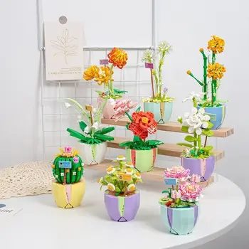 Mini Buchet Blocuri Jucarii pentru Fete Flori Bonsai Model 3D Acasă Decorare pentru Copii de Asamblare Cărămizi Jucarii Cadou 15