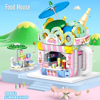 Mini Magazin Blocuri City Street View Sushi Shop Magazin de inghetata Model 3D de Decorare pentru Copii Jucarii Educative Cadou de Vacanță 7