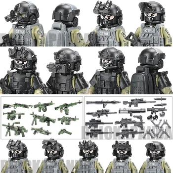 MOC Militare Moderne SWAT Blocuri Soldații Armatei Cifrele de Camuflaj, Arme Casca, Vesta, Echipament de Armă de Poliție Cărămizi Jucarii 7