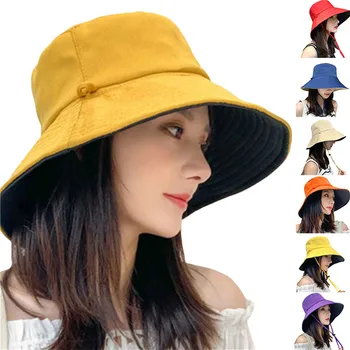 Moda Casual Soare Găleată Pălărie de Vară pentru Femei Capac Margine Largă Pliabil Anti-UV Plat Pescar Capac Panama Pălărie de sex Feminin Gorro Pescador 7