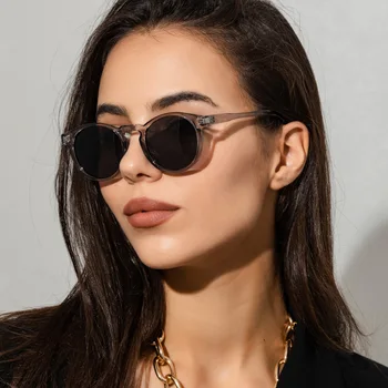 Moda Nit Gri Rotund ochelari de Soare Femei 2022 Brand Vintage anii ' 90 Decor Cadru Cerc Verde Ochelari de Nuante Clare Bărbați Ochelari de Soare 6