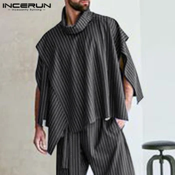 Moda pentru Bărbați Veste cu Dungi Guler fără Mâneci Mantie Streetwear Poncho Neregulate Veste 2022 Liber Casual Barbati Vesta INCERUN