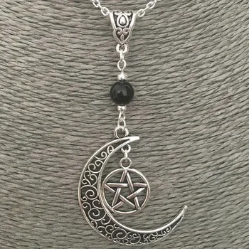 Moda Vintage Luna Pentagrama Steaua Pandantiv Colier Pentru Femei, Bărbați Bijuterii Wicca Vrăjitorie Cravată Goth Accesorii Negru Cu Margele 4