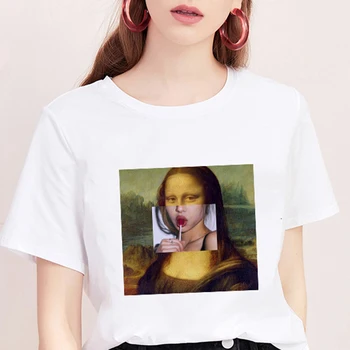 Mona Lisa T cămașă Femei spoof personalitate de moda Tricou de vară 2020 Harajuku estetica Maneca Scurta Alb Topuri Femei T-shirt 14