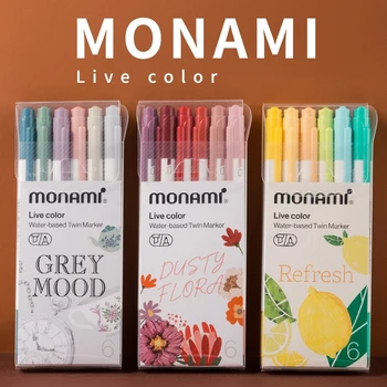 Monami Live Culoare 6pcs Art Marker Set de Pixuri Plus Dual-side Scris de Linie Refresh Design Floral pentru Desen de la Școală A7300 12
