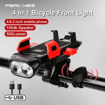 Multi-Functia 4 in 1 Bicicleta cu Suport pentru Telefon cu Lanterna Bicicleta Lumini Fata cu Corn Clopot de Biciclete Lanterna Bicicleta de Lumina de Putere Banca