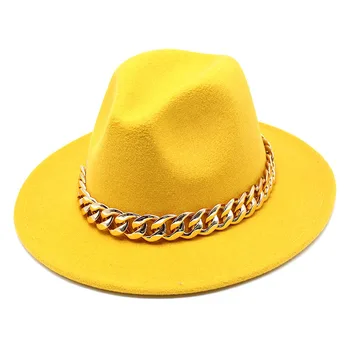Multicolor Fedora Hat pentru Femei Barbati Simțit Margine Largă Pălărie de Epocă Jazz Fedora Pălărie Cuplu Capac mari lanțuri de margine Largă 15