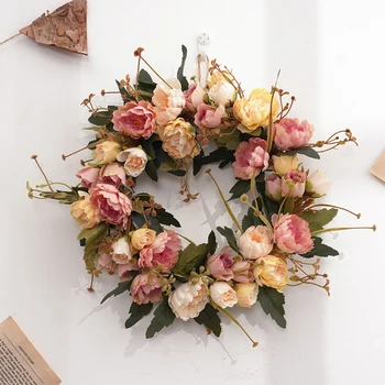 Mătase Bujor Flori Artificiale, Coroane de flori Ușa de Simulare Ghirlanda pentru Nunta Petrecere Acasă Decorare Perete Ușa Suport de Lumanare Decor