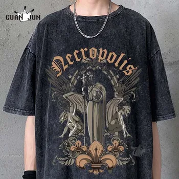 Necropola Diavolul Hiphop T-shirt de Moda Goth Spălat Tricouri Barbati Topuri de Bumbac cu Maneci Scurte T-Shirt Barbati Femei Streetwear Gotic 10