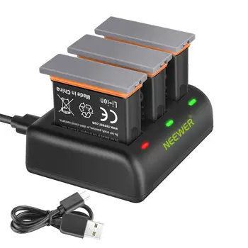 Neewer Încărcător de Baterie Set Pentru DJI OSMO de Acțiune aparat de Fotografiat (3-Pack 1300mAh AB1 Înlocuirea Bateriei, 3-Canal Încărcător