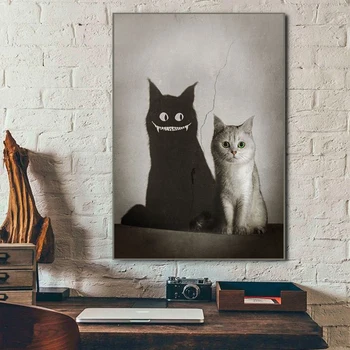 Negru și Alb Animale Pisica Arta de Perete, Tablouri Canvas Nordic Moderne Postere si Printuri Poze de Perete pentru Living, Dormitor Decor