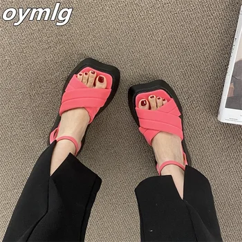 Nisa de design de culoare fluorescentă cu talpi groase sandale cu platforma femei 2022 vara noi un cuvânt buckled pantofi open toe pompe