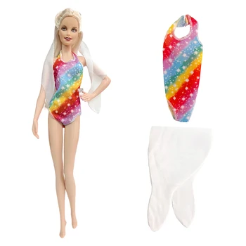 NK Oficial 1 Set Curcubeu de costume de Baie +Șal de Vară Rochie de Moda de Costume de baie Bikini pentru Barbie 1/6 FR BJD Haine Papusa Accesorii 1