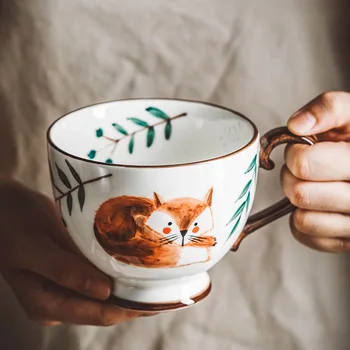 Nordic Stil Retro de Mână-pictat Ceramica Cana de Cafea Ceașcă de ceai Acasă micul Dejun Lapte cu Cana de Cafea Cesti Cana de Mână-pictat Animale Cana de Apa 3