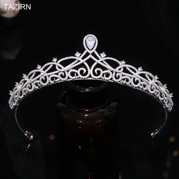 Nou Plin Cubic Zirconia Coroane de Nunta pentru Femei, Handmade, Argint CZ Printesa Diademe Petrecere Bal Diadema de Mireasa Accesorii de Par