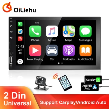Oliehu 2 Din 7 Inch Radio Auto Apple Carplay, Android Auto Stereo Bluetooth Ecran Tactil FM Control Vocal MP5 Player Universal