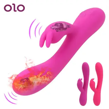 OLO Încălzire Rabbit Vibrator Dual Motors Penis artificial Clitoris Vagin Stimularea punctul G Biberon Masaj Jucarii Sexuale pentru Femei 16 Viteze