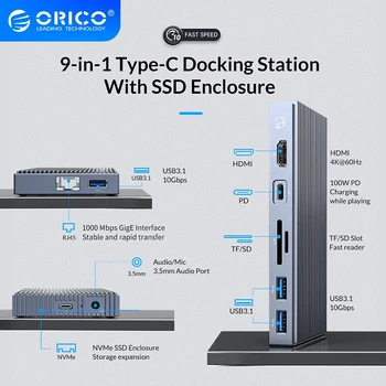 ORICO USB de Tip C-c Docking Station M. 2 NVMe SSD Cabina de la 4K60Hz USB 3.1 10Gbps PD100 TF/SD Adaptor RJ45 ORICO Magazin Oficial