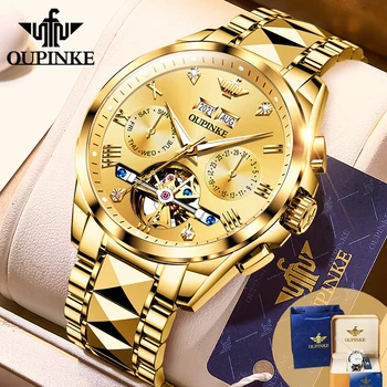 OUPINKE Automată Bărbați Ceasuri Mecanice Safir de Sticlă Tourbillon Brand de Lux Ceas de mână rezistent la apă Ceas relogio masculino 40