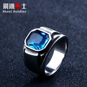 oțel moda coreeană noi soldat piatra verde inel pentru femei albastru piatra mare lustruit inel barbatesc din otel inoxidabil bijuterii 12
