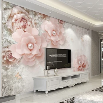 Personalizat Murală Non-țesute Monitorului Papel De Parede 3D Pearl Flori Roz Stil European Living TV de Fundal Pictura pe Perete