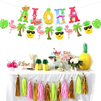 Petrecere Hawaiian Deocrations Ananas Flamingo Cactus ALOHA Banner de Vară Tropical Tort Joben Luau Petrecere pe Plaja Consumabile 12
