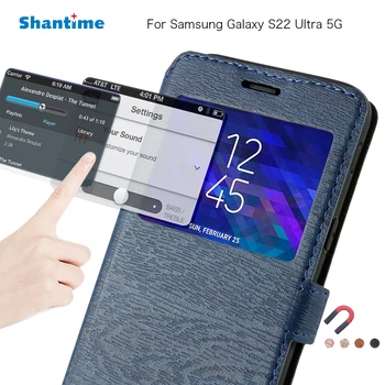 Piele PU Caz de Telefon Pentru Samsung Galaxy S22 Ultra 5G Caz Flip View Fereastra Cartea Caz Moale TPU Silicon Capac Spate 16