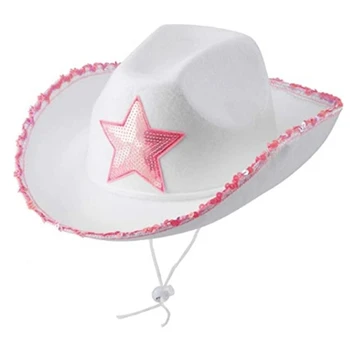 Pink Star Alb Simțit Pălărie Cowgirl Vest Pălărie de Cowboy Reglabil Pălărie Pălărie de Top pentru Dress-up Party Decor de Vacanță Cosplay Prop 8