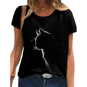 Pisica drăguț Moda Bluza de Imprimare 3d Femei Kawaii Tricou Negru Femei 2022 Top de Vara 7