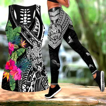 Pohnpei Uimitoare Polineziene Turtle Hibiscus 3D Peste Tot Printed Legging & Rezervor de top Sexy Elastic de sex Feminin Jambiere Slab de DDK33 16
