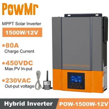 PowMr Suport Modul WIFI 1500W 12V MPPT 80A Pure Sine Wave Incarcator Solar 230VAC Ieșire cu 450VDC Max PV Invertor Hibrid 11