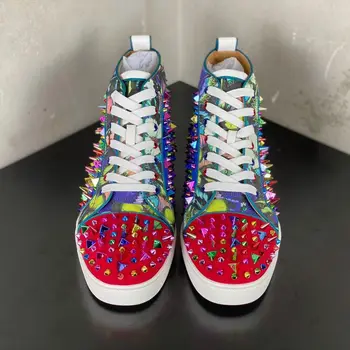 Primavara Toamna Brand de Lux pentru Barbati Pantofi de Designer Casual Colorate Spike Adidași de Partid din Piele Talpa Rosie Mare Sus Plus Dimensiune 2