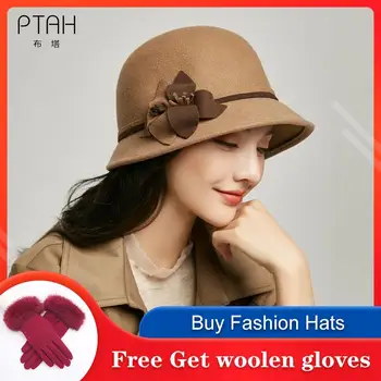 [PTAH] de Vânzare Fierbinte Casual Fedora Capac Boruri Largi Dom Pălării de Lână de Înaltă Calitate Floppy Femei Pălărie de Iarnă de Toamnă 100% Lână Pălărie 4