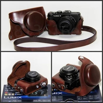 PU Piele Sac de aparat de Fotografiat Greu de Caz Jumătate Caz Pentru Panasonic Pentru Lumix DMC-LX7 LX7 LX5 LX3 LX-7 LX-5 LX-3 Camera Cu Shoudler Curea 8