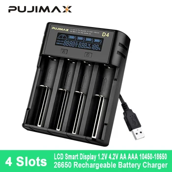 PUJIMAX 18650 Li-ion/Baterie de Litiu, Încărcător Inteligent Ecran LCD USB 4 Sloturi 26650 21700 22650 1.2 V AA/AAA Baterii Reîncărcabile 6