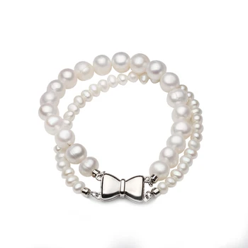 Real Naturale de apă Dulce Pearl Bratari Pentru Femei,Fire Dublu alb Perla Brățară Argint 925 Coreea Moda Bijuterii Cadou