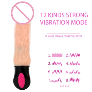 Realistic Dildo Vibrator 12 Modul Flexibil de Silicon Moale Jucării Sexuale pentru Femei Masturbarea femeilor Flexibil Vagin Masaj de Încălzire 11
